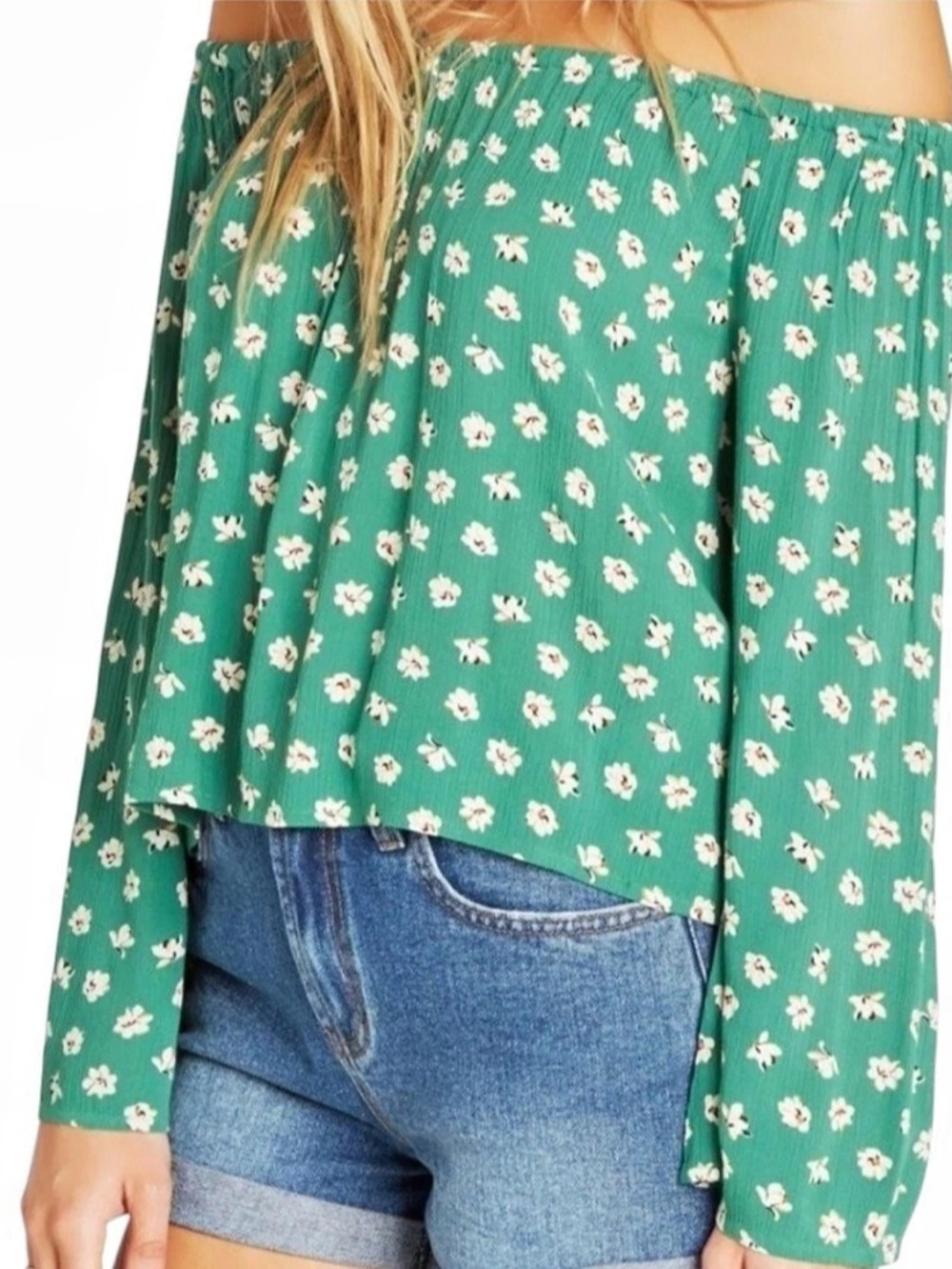 Billabong Off The Shoulder Cropped Floral Long Sleeve Blouse Size M